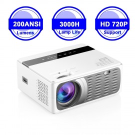 CP600 LED LCD Projector 1080P Home Theater 200ANSI Lumens Media Player 200 Inches Projection Size 1280 * 720P 2000:1 Contrast Ratio HD VGA AV USB Remote Controller for Notebook Laptop DVD Player