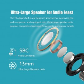 QCY T8 TWS Earphones BT5.1 Wireless Headphones HiFi Sound  DSP Noise Reduction Pop-Up Fast Pair 17.5h Battery Life Touch Control QCY APP With Charging Case