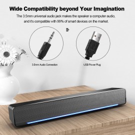 SADA V-196 USB Wired Computer Speaker Bar Stereo Subwoofer Powerful Music Player Bass Surround Sound Box 3.5mm Audio Input for PC Laptop Smartphone Tablet MP3 MP4