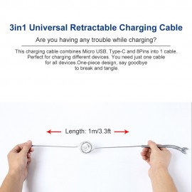 3 in 1 USB Charging Cable Cord for Smart Phones and iPad 1m