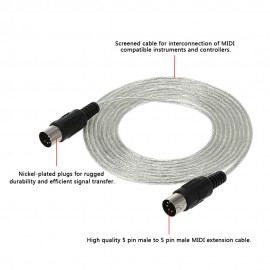 3m / 10ft MIDI Extension Cable 5 Pin Plug Male to Male Connector Silver for MIDI devices