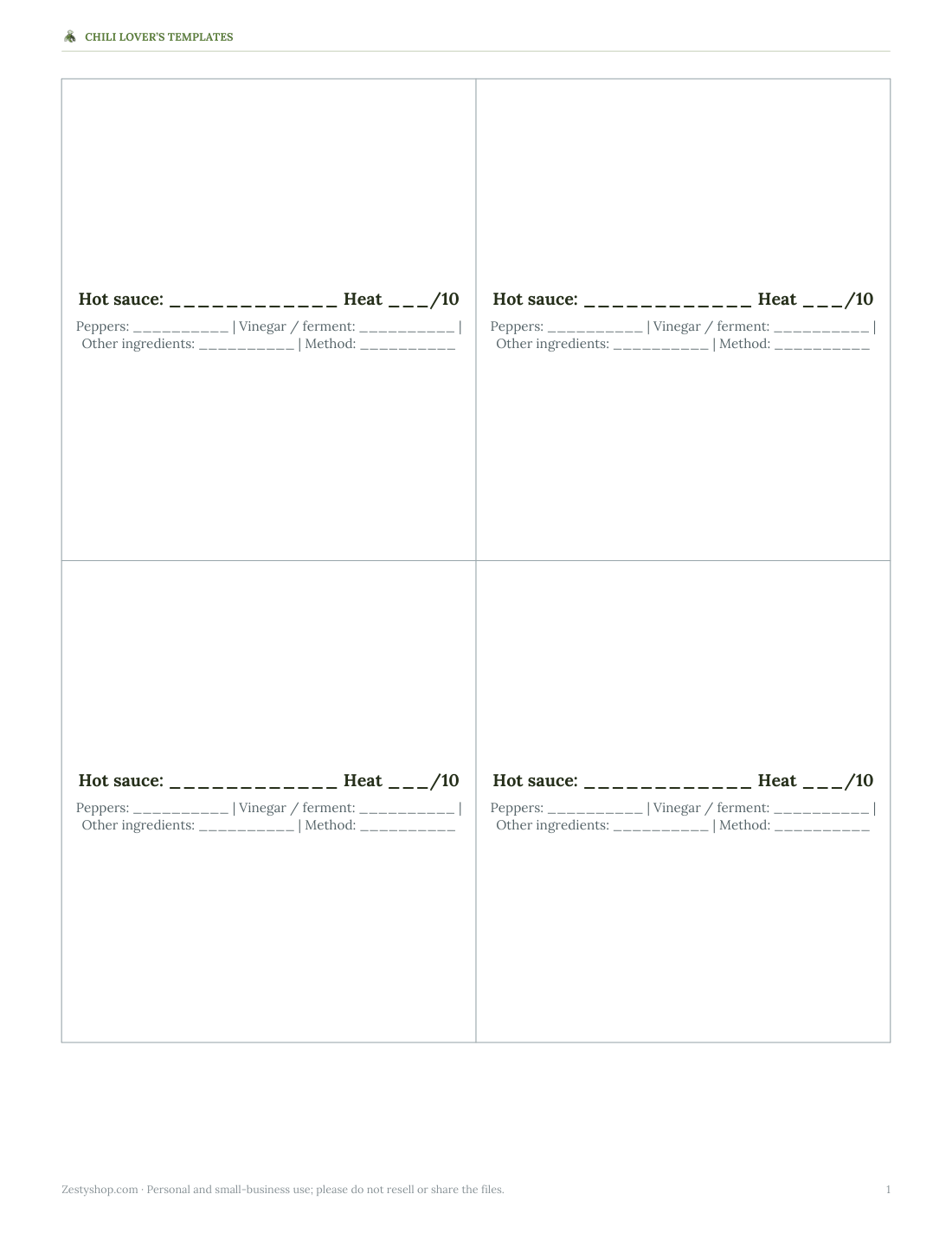 Preview of the first page of Recipe cards (PDF)